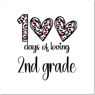 100 Days Of Loving 2nd Grade 100th Of School Leopard Heart Posters and Art